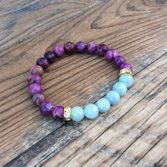 Sugilite bracelet featuring Aquamarine, crystal healing - Picture 2 of 9
